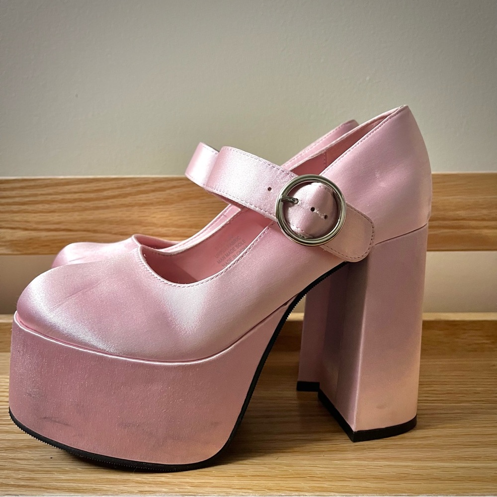 Dolls Kill Pink Velvet Platform Heels